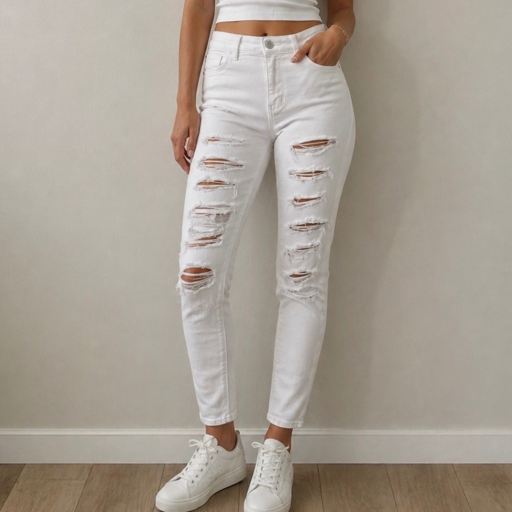 American Eagle Ne(x)t Level Stretch Hi-Rise Jegging White Distressed Jeans‎ 4S